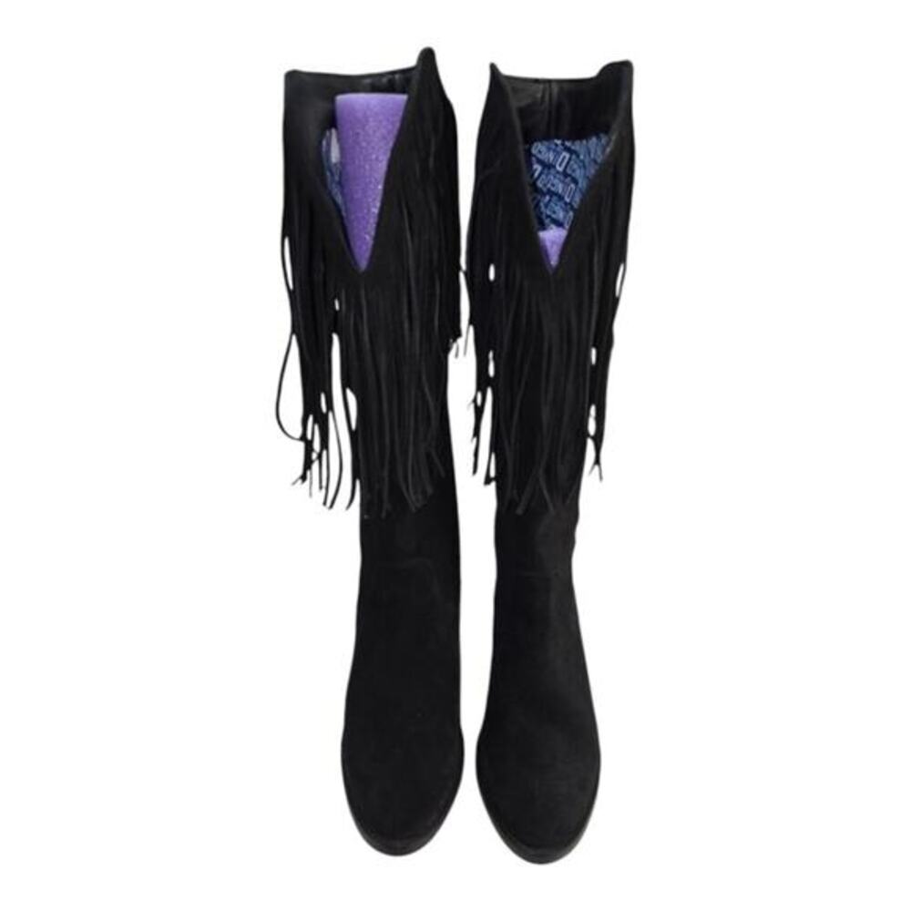 Dingo Black Suede Leather Western Hassie Cowboy Fringe Boots Size 8 New - Picture 4 of 9